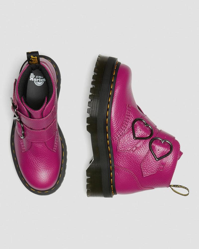 Pink Women's Dr Martens Devon Heart Leather Platform Boots | CA 234DFM